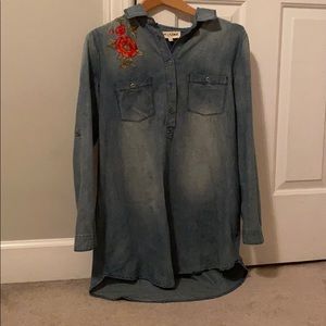cute, cute denim, half button down shirt
